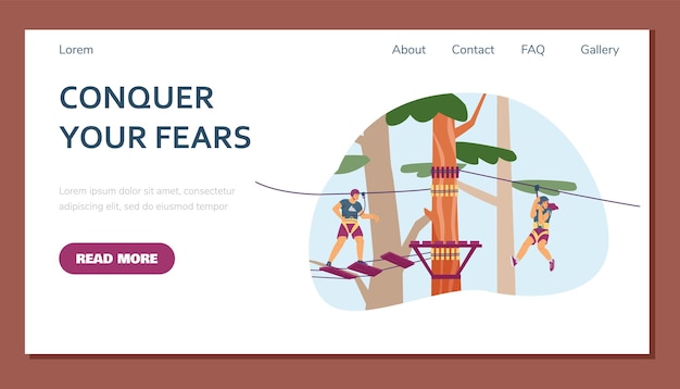 Vector web page template with people in adventure park flat vector illustration