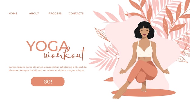 Шаблон веб-страницы для студии йоги Современный дизайн для веб-сайта Женщина, занимающаяся йогой
