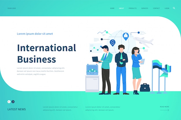 Шаблоны веб-страниц для международного бизнеса. современная концепция иллюстрации для веб-сайта.