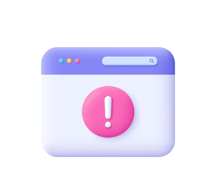 Vector web page with exclamation sign 3d vector icon cartoon minimal styl