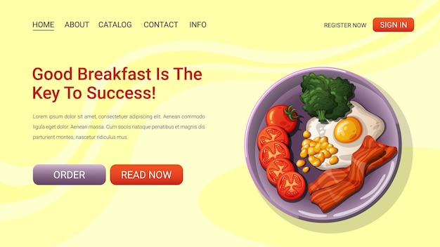 Web page with an illustration of an omelet with vegetables and bacon