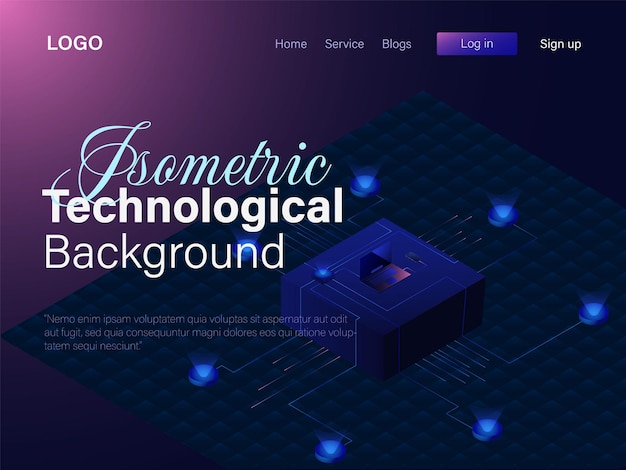 A web page with isometric technological background