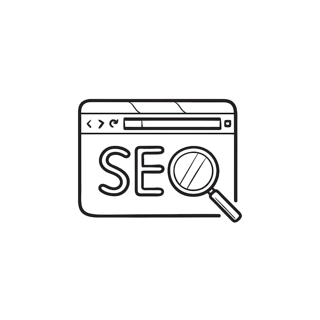 Web page with search engine and magnifier hand drawn outline doodle icon. Search engine optimization concept