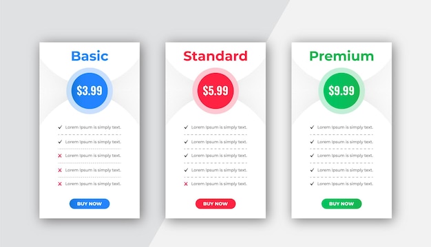 Web plans and pricing template for comparision