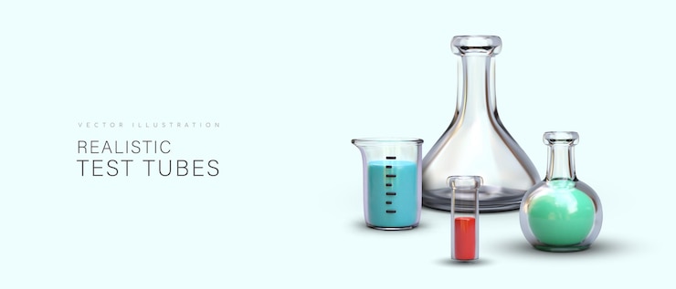 Vector web poster with realistic 3d test tubes medical equipment for tests and researches in laboratory