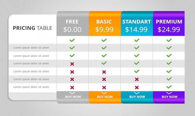 Web pricing table design for business. vector