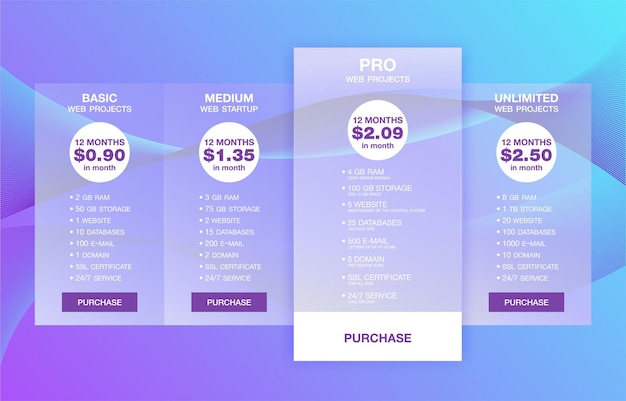 Vector web pricing tariff banner for business