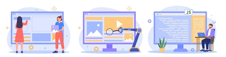 Vector web programming abstract concept landing page creation javascript automated testing design template