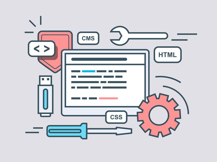 Vector 웹 프로그래밍 스크립트 코드 프로그램 스크립т html 코딩 알고리즘 평면 터 일러스트레이션