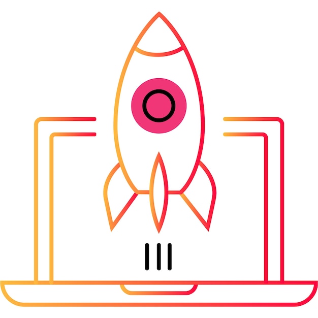 Web project startup icon rocket on laptop vector