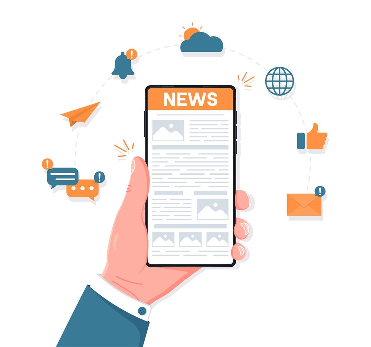 Web Reading news on mobile device concept