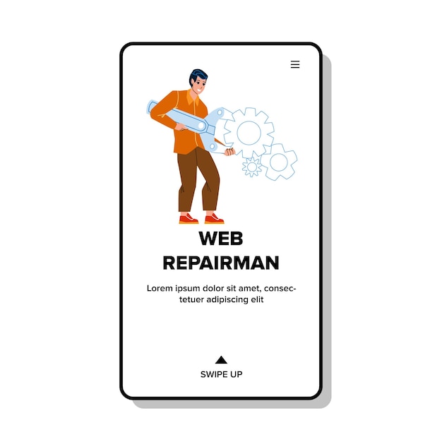 Web repairman repairing internet website vector