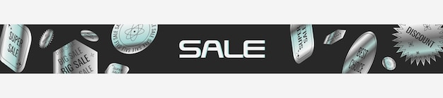 Web sale header taplate with trendy horizontal abstract holographic modern y2k art banner