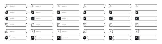 Web search bars, search engine bars, search boxes collection, computer searched navigator.