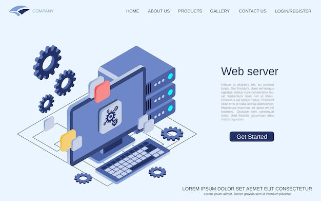File di archiviazione dei dati del server web che ospita un'illustrazione del concetto di vettore isometrico 3d piatto