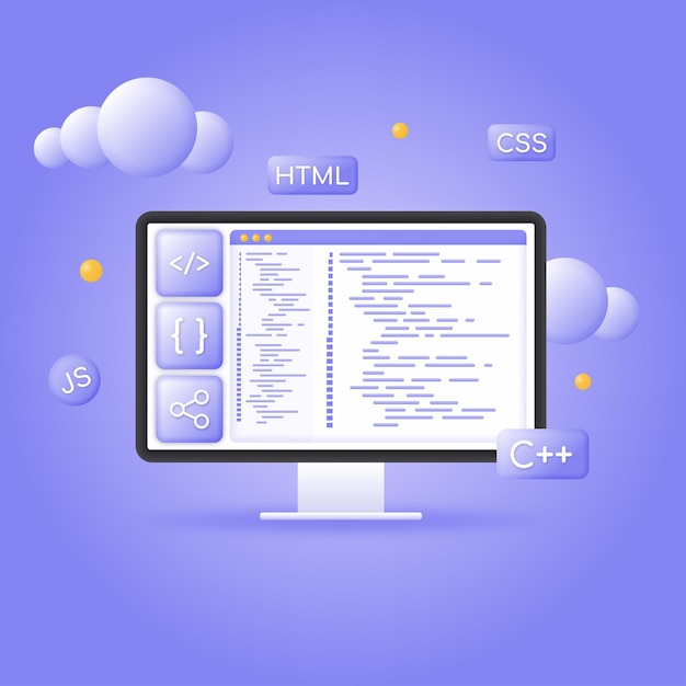 Codifica e programmazione dello sviluppo del sito web sullo schermo del monitor