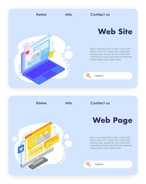 Vector web site development vector website landing page design template set