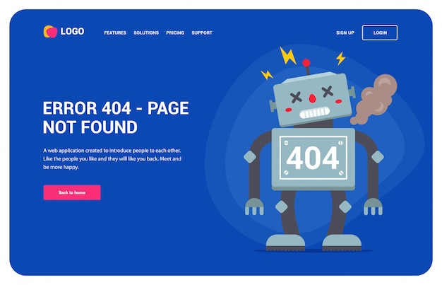 Ошибка сайта 404 со сломанным роботом.