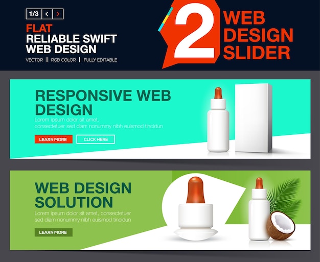 Vettore slider web per il tuo sito web. concetti di design di banner per sito web di cosmetici.