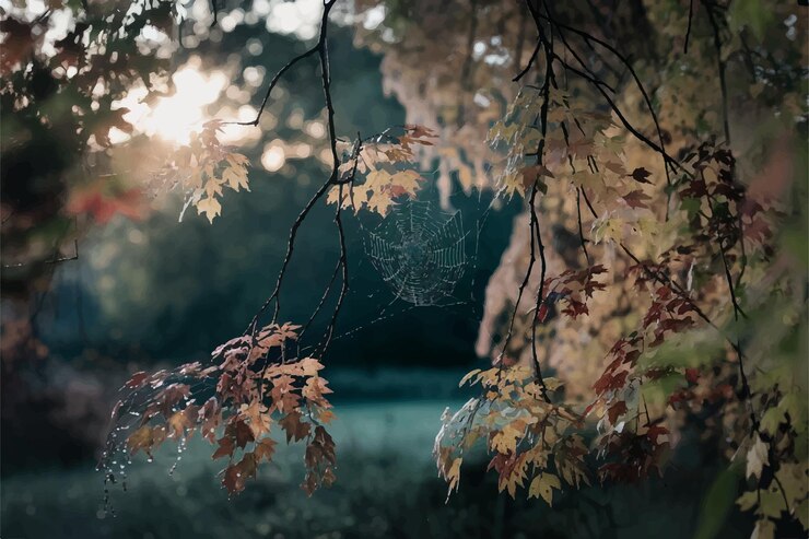 Vector the web of spiders hanging in the trees