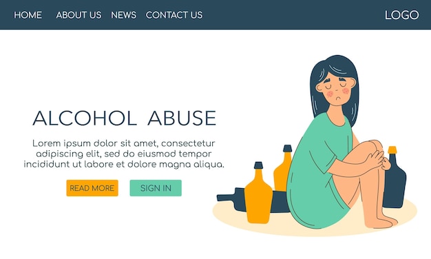 Web template Alcohol abuse and depression problem of female. Woman alcoholism social problem.