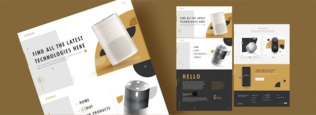 Vector web template design with realistic electronic products and details