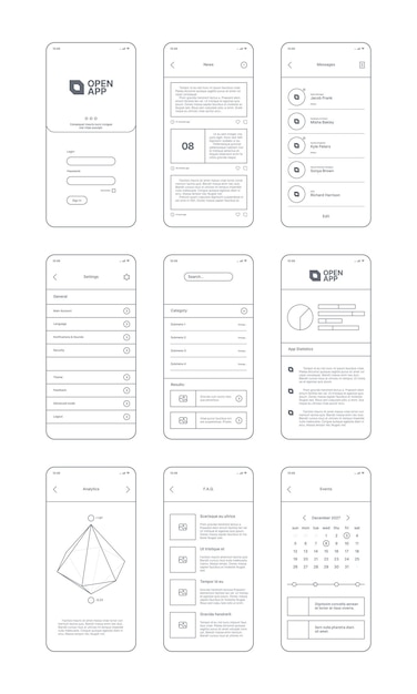 Web ui kit line Wireframes for clean design projects websites minimalism app templates navigation buttons bars dividers checkboxes lines garish vector set