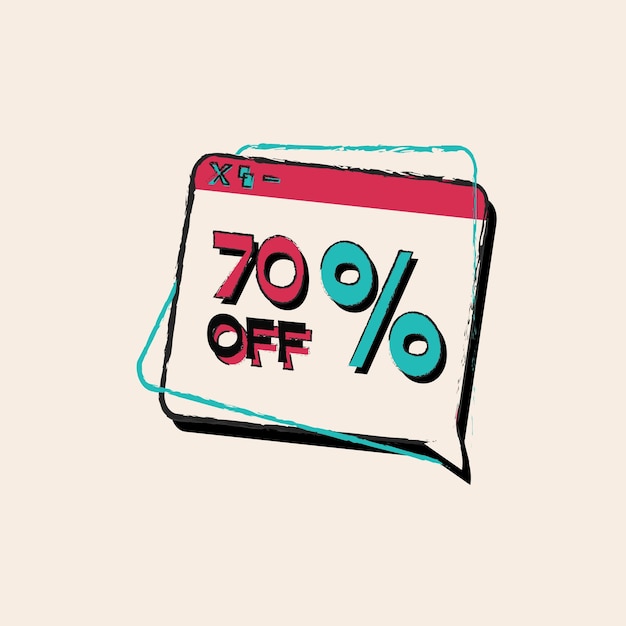 Web window with discount sign and 70 off offer. Modern and minimalist design