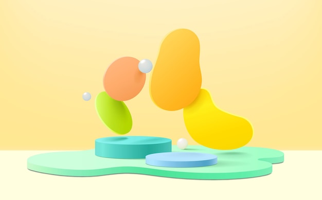 Rendering web3d di podio e geometrico astratto con spazio vuoto per bambini o prodotti per bambini.