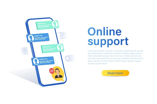 Webbanner met online support concept Helpdesk helpt bij het omgaan met begeleiding