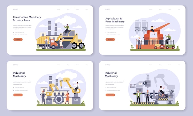 Webbanner of bestemmingspagina-set voor industriële, bouw- en landbouwmachines