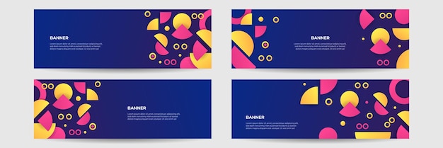 Webbanner ontwerpset, sjabloonkoptekst voor site. Geometrische vormen, brede abstracte achtergrond