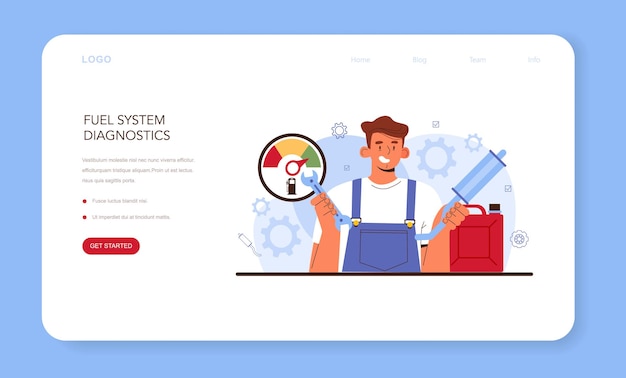 Webbanner voor autoservice of monteur op bestemmingspagina in uniforme controle