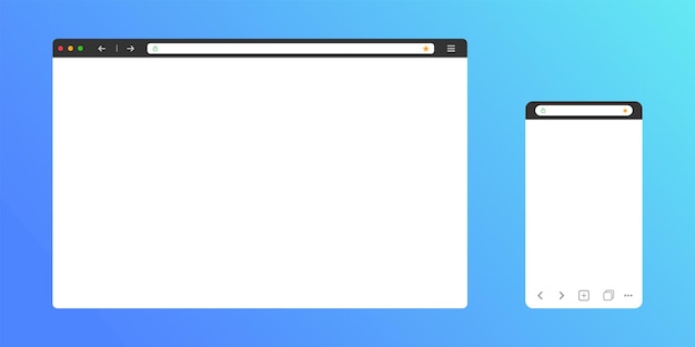 Vector webbrowsermodel. browser-sjabloon. lege webpagina. desktop en mobiele webpagina