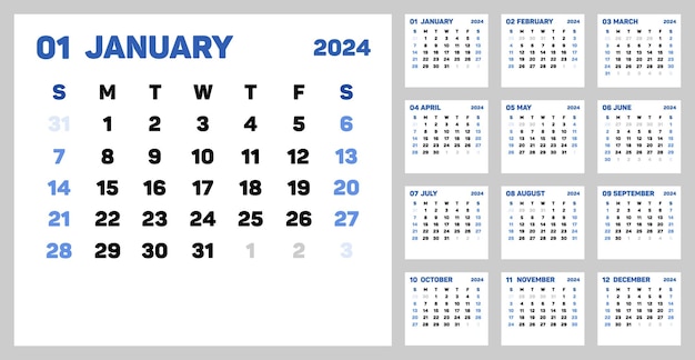 Vector webcalendar 2024 week start sunday corporate design template vector corporate or business calendar