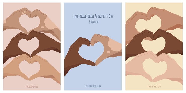 Vector webcollection of banners posters for international womens day hands of women of different nationa