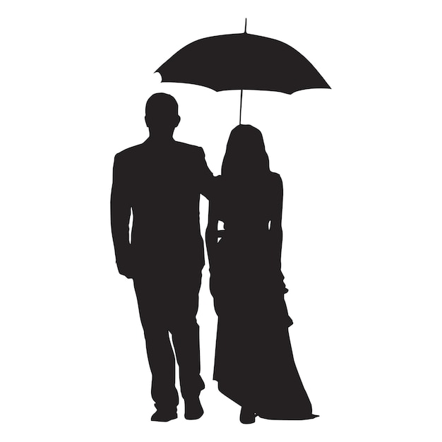 Vector webcouple silhouette with umbrella