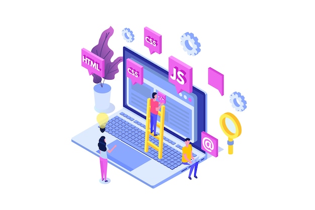 Webdesign en front-end ontwikkeling isometrisch concept