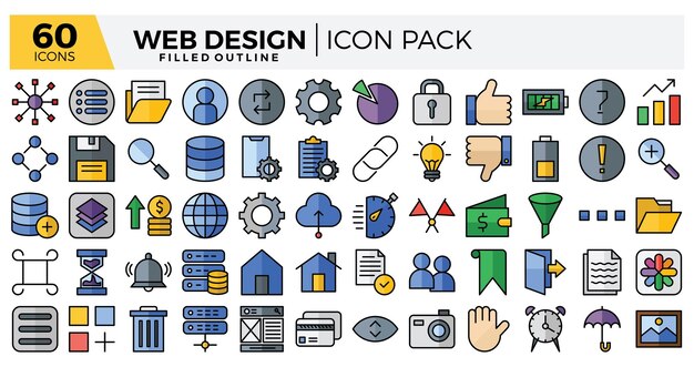 Webdesign gevulde omtrek iconen set De collecties bevatten voor webdesign app design