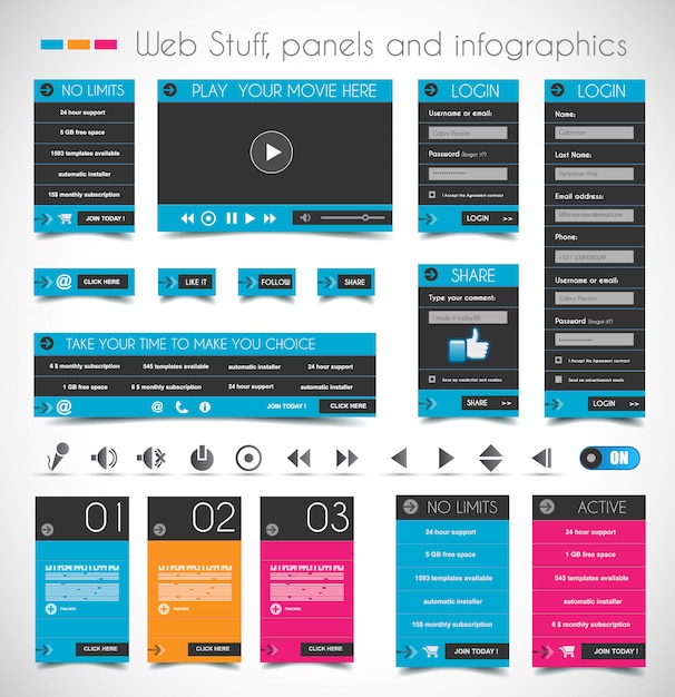 Vector webdesign spullen, panelen en infographics