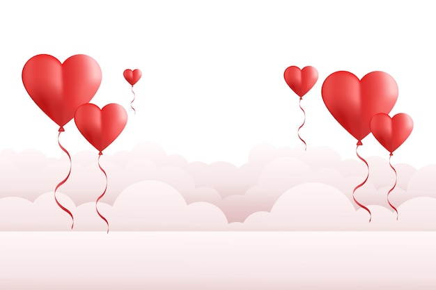 Web심장 모양의 풍선은 발렌타인 데이에 대한 사랑의 투명한 배경 벡터 상징 위에 날아갑니다