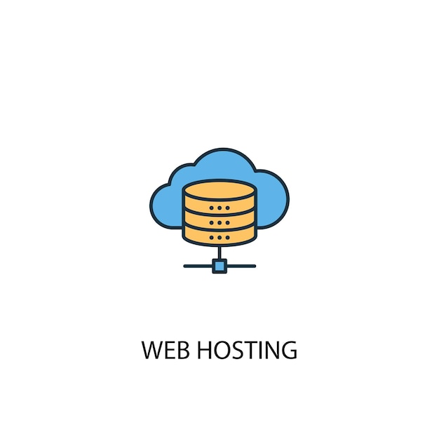 Webhosting concept 2 gekleurde lijn icoon. Eenvoudige gele en blauwe elementenillustratie. webhosting concept schets symbool ontwerp