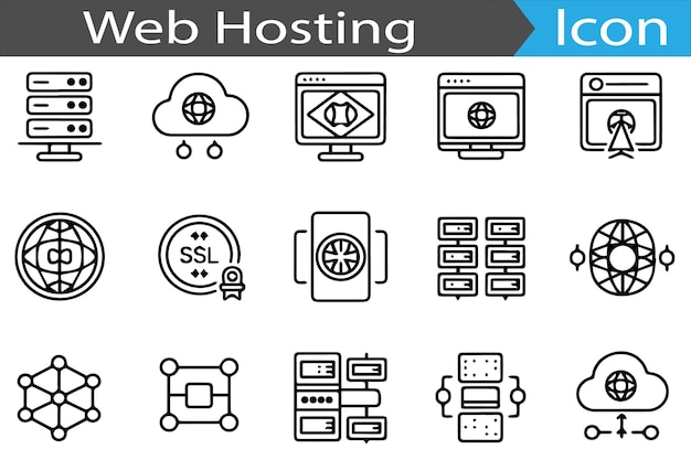 Webhosting minimale dunne lijn web icon set Outline platte iconen collectie set vector illustratie