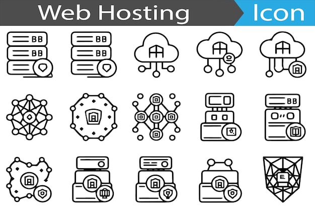 Webhosting minimale dunne lijn web icon set Outline platte iconen collectie set vector illustratie