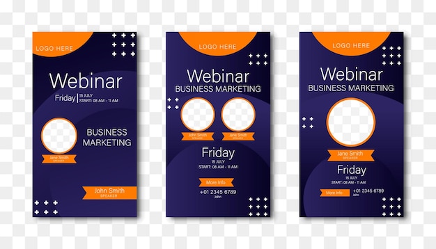 Vector webinar business marketing template with shadow set of webinar social media post template