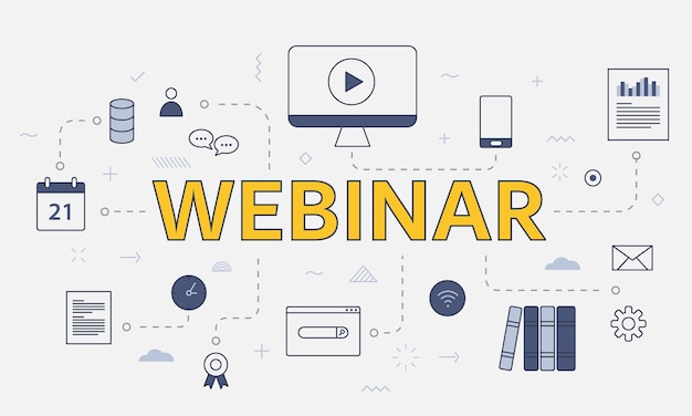 Webinar concept with icon set with big word or text on center vector illustration