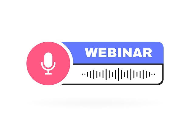 Webinar geometrische badge met geluidsgolf en microfoon Moderne vlakke stijl vectorillustratie