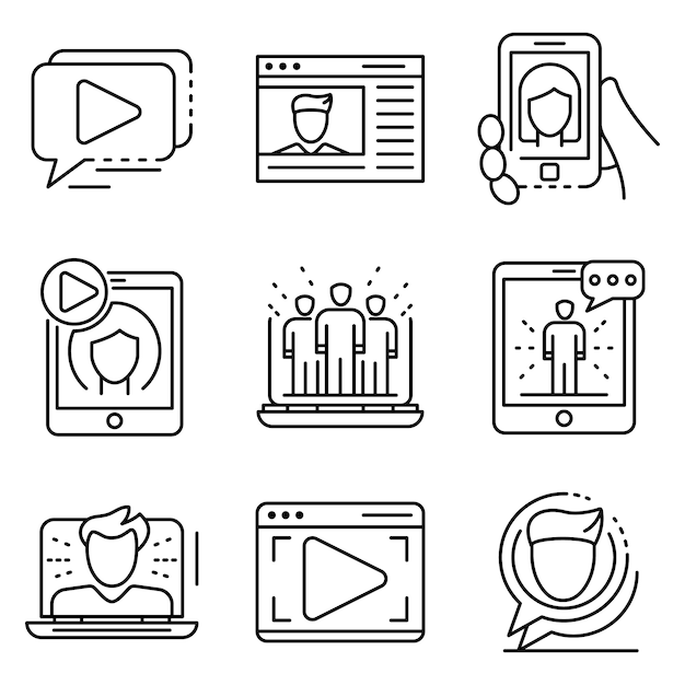 Webinar icon set. Outline set of webinar vector icons