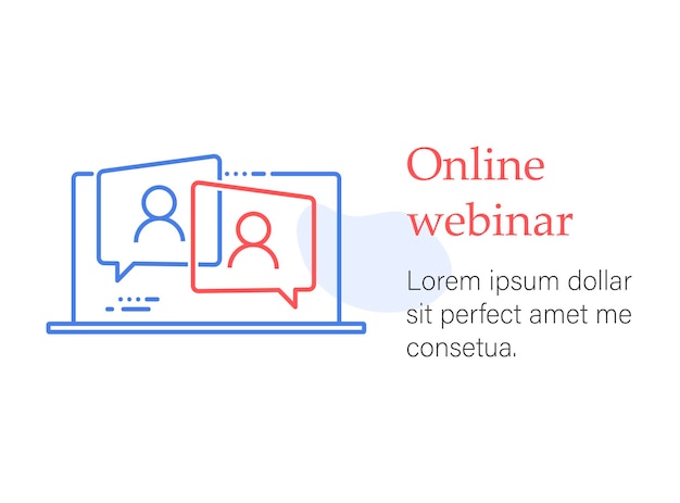 Vettore webinar corso online formazione a distanza video lezione internet conferenza di gruppo formazione test lavoro da casa icona vettore di comunicazione facile