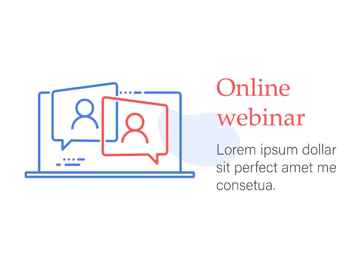 Vector webinar online cursus onderwijs op afstand videocollege internet groepsconferentie training test thuiswerken eenvoudige communicatie vectorpictogram